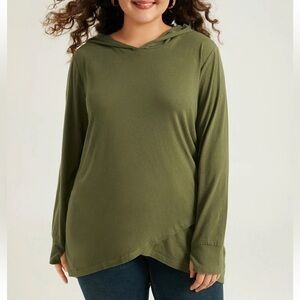 BloomChic Plus Size 3XL Plain Hooded Wrap Hem Thumb Hole T-shirt us22-24
